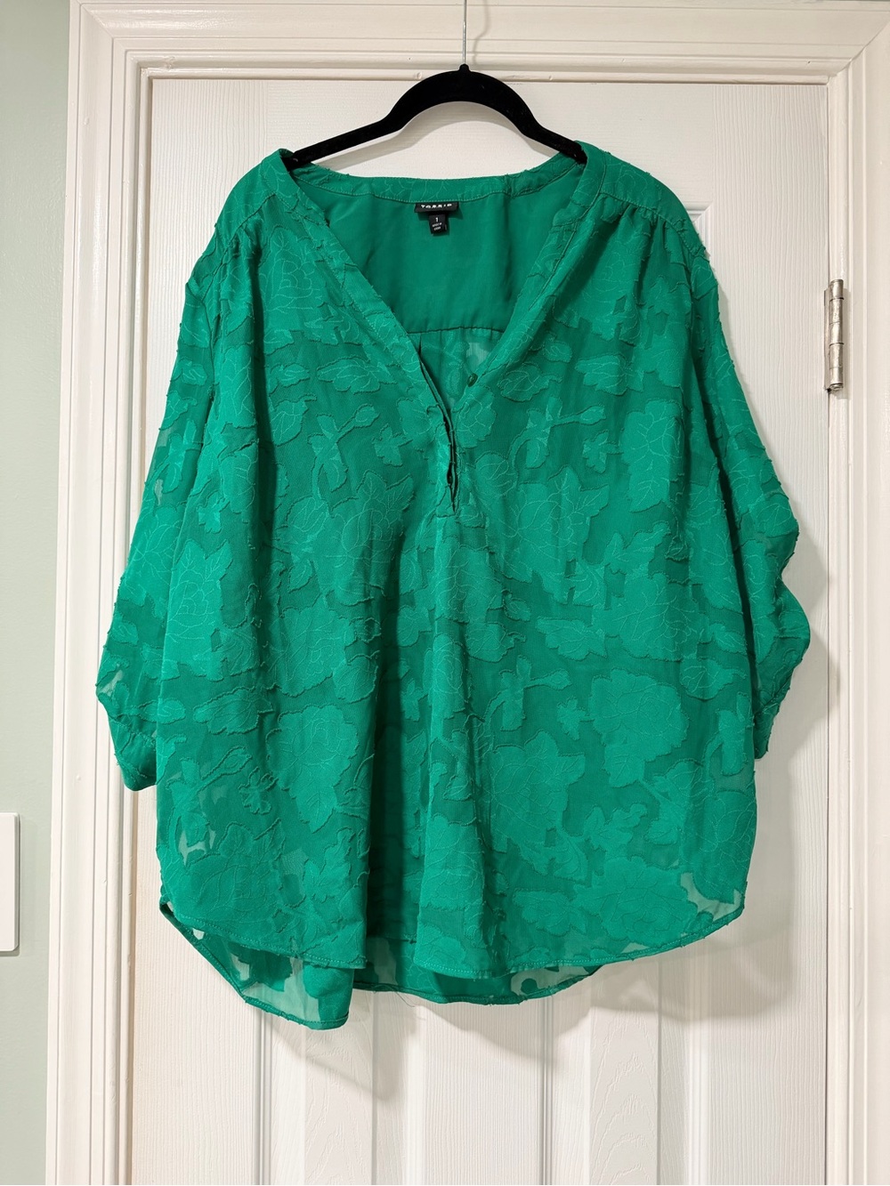 torrid Green Textured V-Neck Roll-Sleeve Blouse